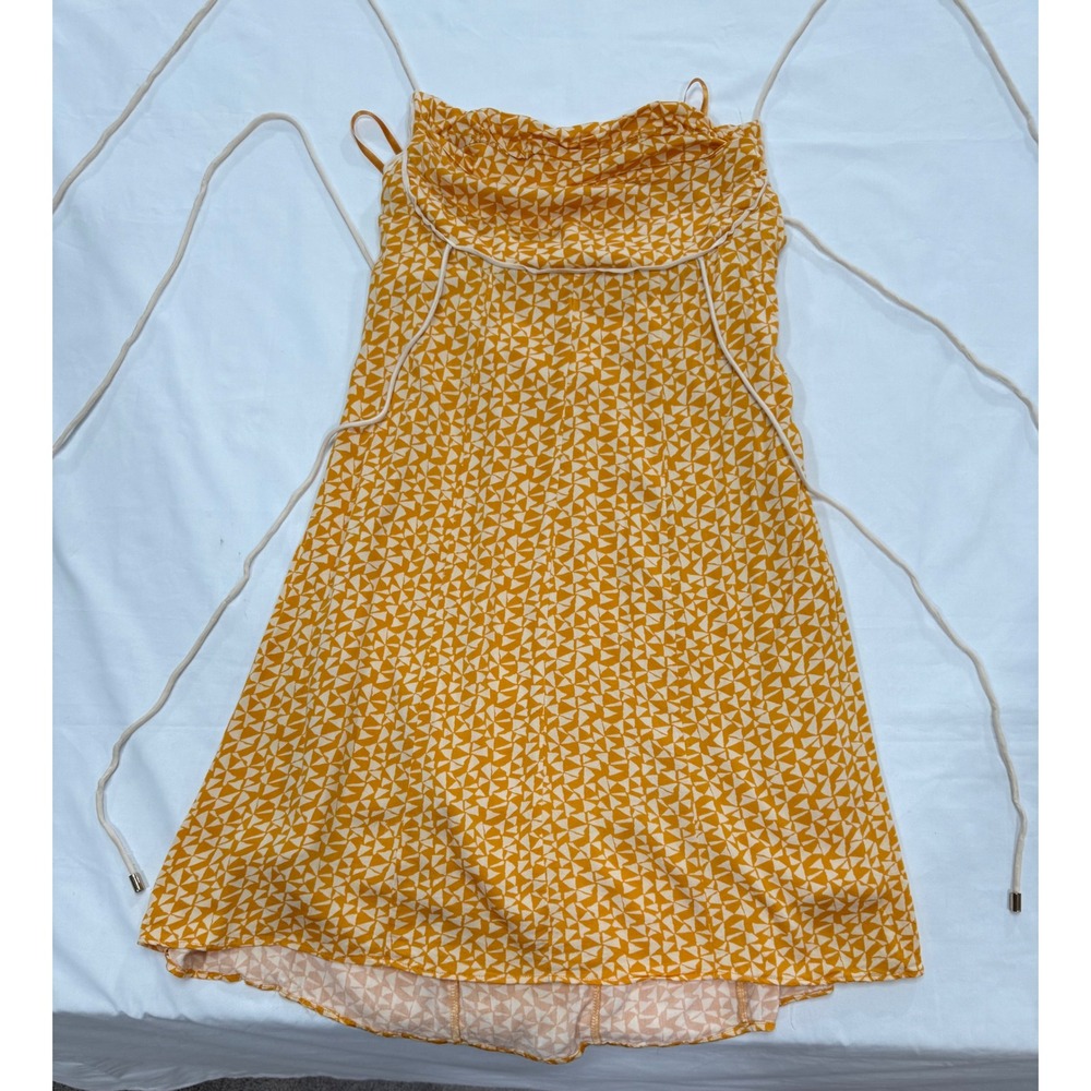 Free People Mustard Yellow Geometric Cowl Neck Spaghetti Mini Dress XS